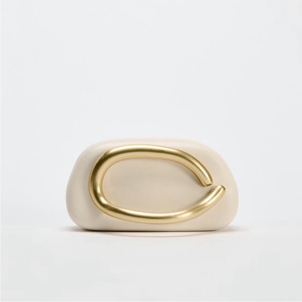 Zara Cream Clutch with Gold Accent